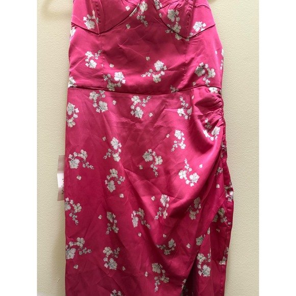 Bardot Amika Pink Floral Satin Bustier Midi Dress Wedding Guest Revolve NWT - 8 - Picture 5 of 15